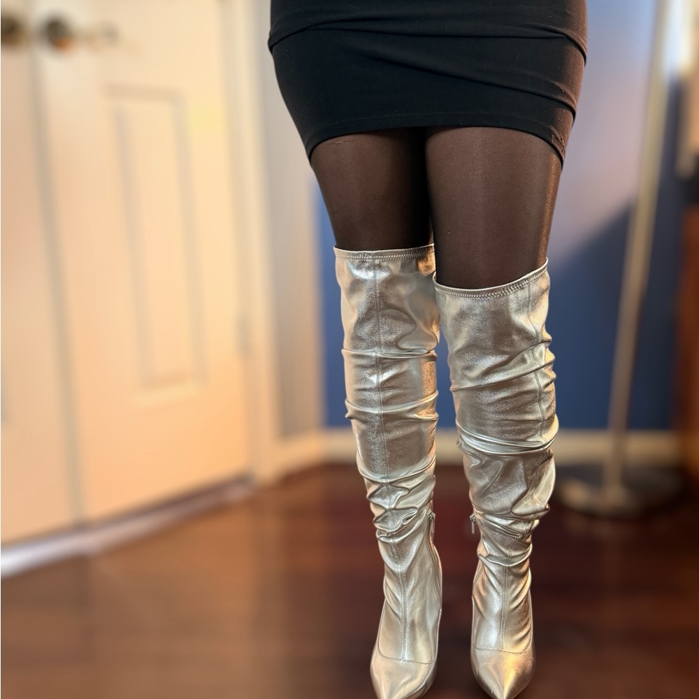 ASOS Shiny Silver Heeled Boots